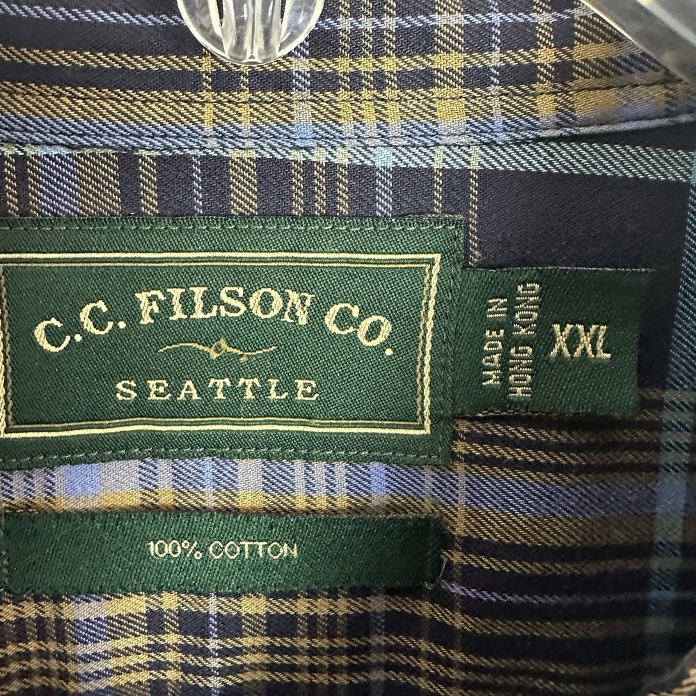 CC FILSON Seattle Blue Plaid Button Down Mens XXL Long Sleeve Cotton Lightweight - Picture 2 of 7